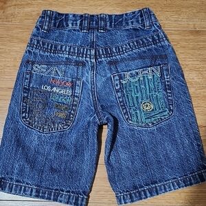 Sean John Kids Denim Shorts with Multicolor Embroidery